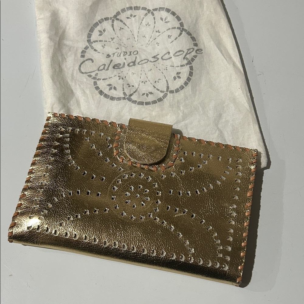 Studio Caleidoscope Gold Leather Wallet / Clutch NWOT
